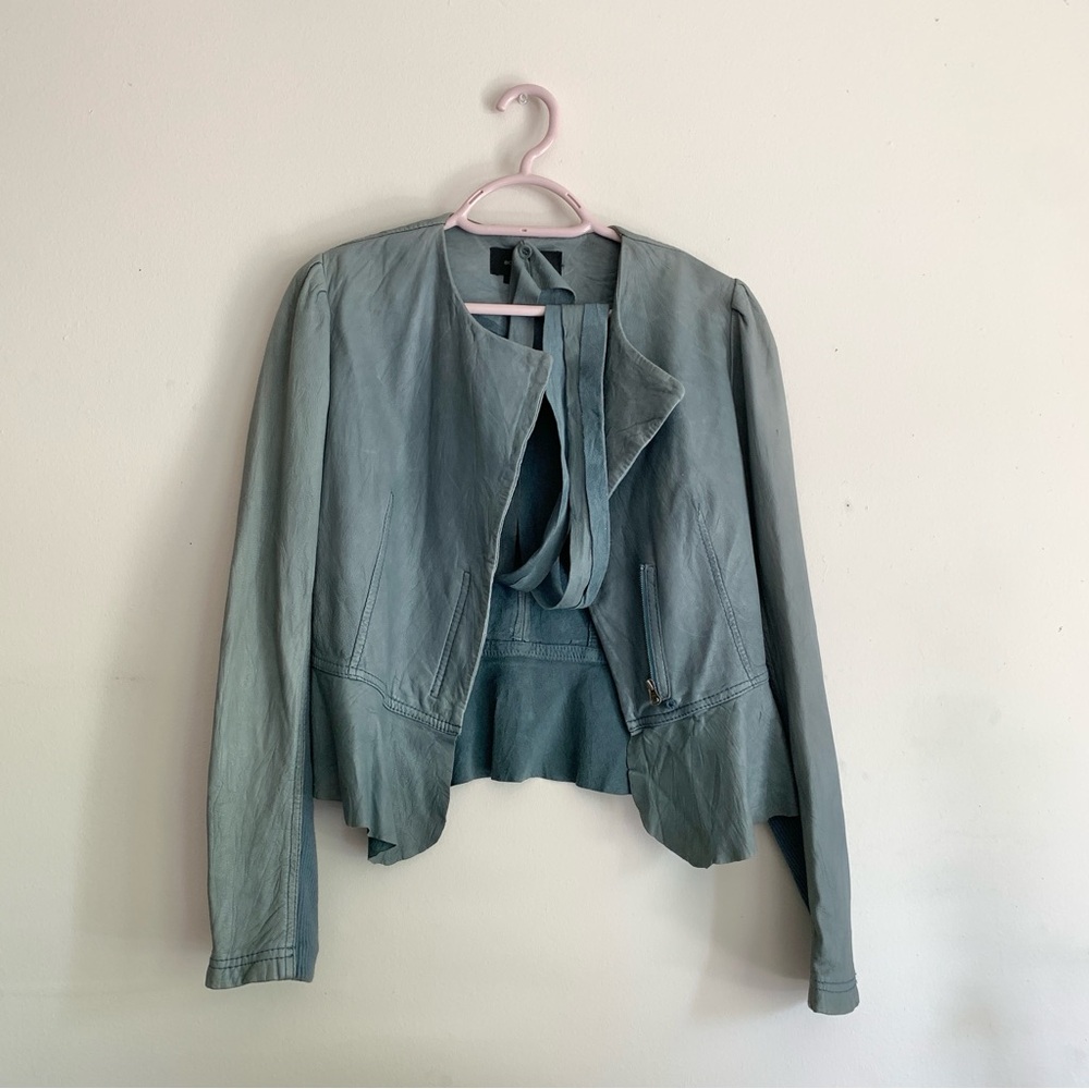 Bcbgmaxazria Women's Natural Leather Jacket Light Blue Gray (S/XS) - Picture 8 of 11
